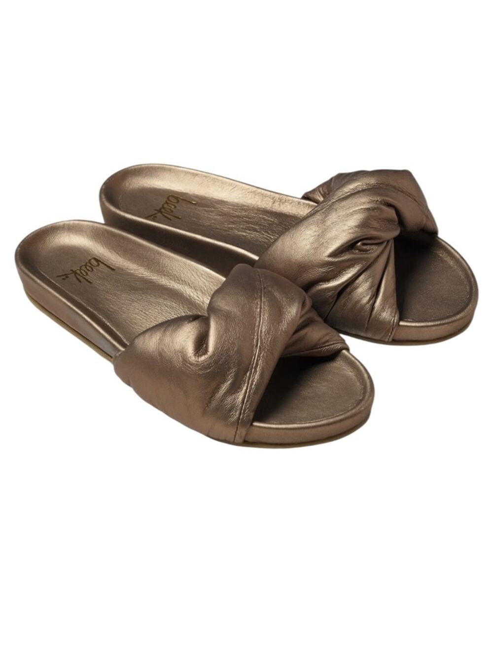 Beeks Tesia Leather Slide Sandals in Mocha Meta - Sz 9